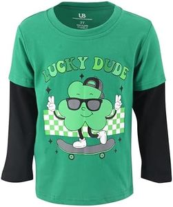 Unique Baby Boys Layered Long Sleeve St Patricks Day Shirt for Toddler and Big Kids (5Y, Lucky Clover Dude)