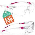 NoCry Clear Cycling Glasses Women. White & Pink Safety Glasses for Work with Anti Fog Scratch Resistant Wrap-Around Lenses and Non-Slip Grips, UV Protection. Adjustable Eye Protection Squash Glasses