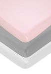 American Baby Company 15" x 33" Fitted Bassinet Sheet, 100% Natural Cotton Jersey Knit, Pink/Gray/White, Soft Breathable, for Boys and Girls, Pack of 3