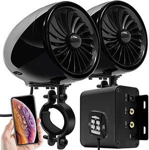 Aileap M150 Motorbike Amplifier Audio System with AUX, MP3, FM Radio, 4 Inches Full Range Waterproof Bluetooth Stereo Speakers, Fit for 1 to 1.5 in. Handlebar Motorcycles ATV UTV RZR (Black,Fan)