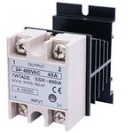 TWTADE SSR-40 DA 40A DC 3-32V to AC 24-380V SSR Solid State Relay + Heat Sink