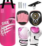 ONEX Kids *Punching bag* Gloves Skipping Rope Boxing Bag Rucksack Mount Hook Set 2ft Pink Set, Perfect for Junior/Children Workout (Pink)