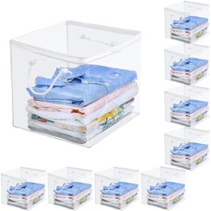 10 Pack Clear Zippered Storage Bags with Handles, PVC Storage Cube with Two-way Zipper, Foldable Closet Organizer Bed Sheet Organizer, Plastic Moving Bag Bin for Clothes, Towel, Sweater