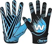 RED WORLD Football Gloves for Kids, Youth and Adult, Receiver Gloves for Boys and Girls, Men and Women, Enhanced Performance (Columbia Blue, Youth Large)