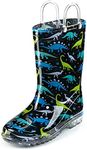 Puddle Play Waterproof Black And Green Dinosaurs PVC Rain Boots Easy-On Handles - Size 12 Little kid