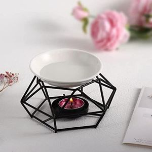 SXCHEN Essential Oil Burner for Scented Oil Tea Light Wax Melt Warmer Ceramic Tealight Wax Candle Burner Black Metal Aroma Diffuser-Set of 1