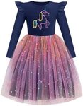 Arshiner Toddler Rainbow Tulle Tutu Dress Long Sleeve Party Princess Birthday Formal Fall Winter Wedding Dresses Navy Blue