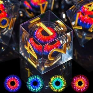 SIQUK 7 Pièces Jeu de Dés DND Dragon Eye Polyédriques Dés œil de Dragon Liquid Core Dés avec Yeux de Dragon pour Donjons et Dragons MTG RPG (Bleu & Violet)
