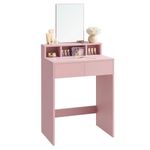 VASAGLE Dressing Table with Large Mirror, Vanity Table with 2 Drawers and 3 Compartments, Makeup Table, Modern, Jelly Pink URDT103R01