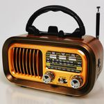 Portable Radio Retro, AM/FM/SW Small Radio Bluetooth, Battery Radio Powered by 1200mAh Rechargeable or D-Cell Batteries, Rechargeable radio Supports USB/TF Card/TWS