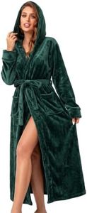 RONGTAI Womens Robes Plush Fleece Emerald Green Hooded Bathrobe Thick Nightgown with Pockets Fluffy Sleepwear Medium