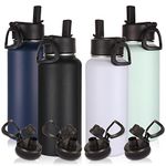 Volhoply 32 oz Insulated Water Bottles Bulk 4 Pack with Straw Lid & Spout Lid,Stainless Steel Sports Water Bottle,Double Wall Vacuum Thermos,Leakproof Wide Mouth Metal Flask for Hiking,Camping(Mix,4)