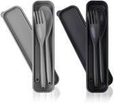 Large Reusable Utensils Set with Case, 2 Sets Portable Cutlery Set for Adults, Travel Fork Spoon Knife for Camping Work Picnic (Grey, Black)