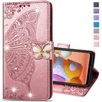 COTDINFOR Compatible with iPhone 6 Plus Case Glitter Leather Flip Wallet Diamond Butterfly Shockproof Case with Card Holder Stand Compatible with iPhone 6 Plus/iPhone 6s Plus Crystal Rose Gold