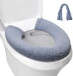 Toilet Seat Cover,Bathroom Soft Thicker Warmer with Snaps Fixed Stretchable Washable Fiber Cloth Toilet Seat Covers Pads Easy Installation& Cleaning (dark blue)