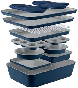 Country Kitchen Nonstick Stackable Bakeware Set - Deluxe Heavy Duty, Durable, Easy Release Baking Set, Denim, 13 Pcs