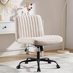 Wide Office Chair Armless Home Office Desk Chair Desk Chair Linen Task Vanity Chair Swivel 120°Rocking Mid Back Computer Chair for Make Up (Normal Base, Beige)