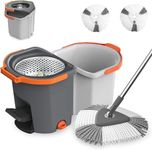EXVITO 360 Degree Rotation Mop Set with Bucket, Floor Mop Complete Set with Adjustable Stainless Steel Handle & Foot Pedal, Foldable Cleaning Bucket with Wring Function - with Pedal