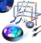 Magicoco 3 in1 Hover Hockey Football Toys Set, Air Floating USB Rechargeable Indoor & Outdoor Hover Sport Games w/2 Goals, LED Shining Light & Bumper, for Age 6-12 Boys Girls