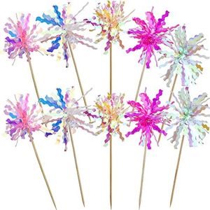 JOGILBOY 10 Pcs Happy Birthday Cake Toppers Foil Firework Cupcake Toppers Sparkle Tinsel Drink Stirrers Flowers Cake Decoration Cocktail Food Fruit Toothpick for Cake Decoration Party Supplies