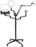 VIVO All-in-One Studio Livestreaming Multi-Mount Floor Stand on Wheels, Mic Boom, Laptop Mount up to 17 inches or Monitor up to 32 inches, Light, Phone Holder, Mobile Live Stream Cart, STAND-LIVE1M