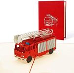 Birthday card fireman, greetings fire fighters birthday, pop up card fire engine for him for son or grandson, 3d card for children kids fireman sam, gift voucher card for fireman, T15