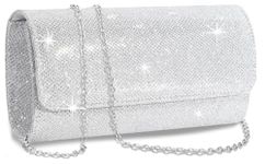 Clutch Bag Evening Bag Handbags Purse Handbag With Detachable Chain Strap for Wedding Cocktail Party Velvet Solid Color (Silver)