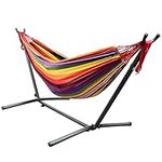 LIVINGBasics 9Ft Double Camping Hammock with Space Saving Steel Stand Travel Beach Yard Outdoor Camping with 440-pound Large Capacity (Red)