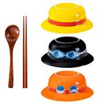 KQZFAB Anime Instant Noodle Bowl Straw Hat Japanese Ramen Ceramic Bowl Set 9 Pcs Microwaveable Dishwasher Safe