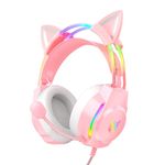 Gaming Headset with Microphone, Cat Ears Headphones for PC/PS4/PS5/Switch, RGB Backlight & Virtual Surround Sound, Lightweight Over Ear Headphones with Auto-Adjustable Headband