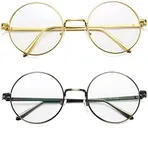 Pro Acme Retro Round Metal Frame Clear Lens Glasses Non-Prescription(Gold+Gunmetal Frame/Clear Lens 2pcs)