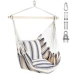 VonHaus Hanging Chair Outdoor – Blue & White Striped Garden Swing Seat & Hammock Chair, Strong Cotton Rope Swing Chair Outdoor - Portable Garden Chair, Swing Seat for Garden, Patio, Terrace & Decking