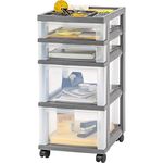 IRIS USA Craft Plastic Organizers and Storage, Rolling Storage Cart for Classroom Supplies, Storage Organizer for Art Supplies, Drawer Top Organizer for Small Parts, 4 Drawers, Gray/Clear