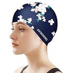 Swim Cap Women, Silicone Swimming Caps for Long Hair Anti Slip Waterproof Swim Caps for Womens Adult, Comfortable Bathing Cap Swimming Hats Fit for Curly Short Medium Long Thick Hairs (Navy blue)