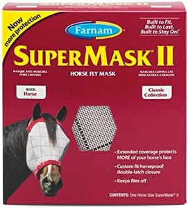 SuperMask II Fly Mask Without Ears for Average Size Horses, Full Face Coverage and Eye Protection from Insect Pests, Structured Classic Styling Mesh with Plush Trim, Horse Size