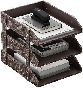 Leather Desk Organizer, Thipoten 3-Tier Stackable Letter Tray Holder for Office Supplies, Paper, File, Magazine, Perfect Office Organization for Desktop (Retro-3Tiers)