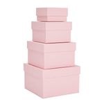 Set of 4 Square Pink Nesting Boxes with Lids for Storage, Presents, Themed Favors (4 Assorted Sizes)