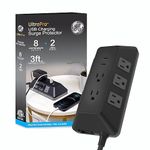 GE UltraPro 8-Outlet Surge Protector with USB Ports, 2 USB-A Ports, 2.4A, 3ft Braided Cord Power Strip Surge Protector, 1780 Joules, Black, 73776