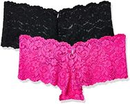 Smart & Sexy Women's Signature Lace Cheeky Panty 2 Pack, Medium Pink/Black, 10