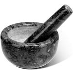 Parmedu Marble Mortar and Pestle Set: Kitchen Grinder from Natural Marble in Small Size 3.9in in Diameter - Manual Spice Grinder Pills Crusher with Pestle in Black