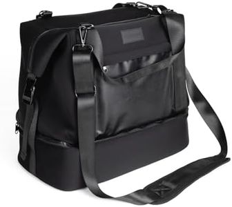 Modern Weekender Travel Bag 30L Premium Neoprene Overnight Bag for Business & Weekend Travel, Shoe Compartment, Trolley Sleeve, Personal Item for Men & Women, 18x14x9in, Onyx