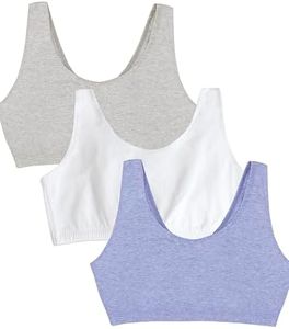 Fruit of the Loom Women's Built-Up Sports Bra 3 Pack, Mint chip/White/Grey Heather