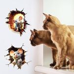 Winhappyhome 2 Set/4pcs Cartoon 3D Broken Wall Mouse Hole Living Room Bedroom Decorative Wall Stickers Removable Wall Decals