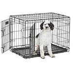 Medium Dog Crate | Midwest Life Stages 30" Double Door Folding Metal Dog Crate | Divider Panel, Floor Protecting Feet & Dog Pan | 30L x 19W x 21H Inches, Medium Dog Breed