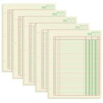 Fulmoon 5 Pack 250 Sheets Ledger Paper Accounting Columnar Pads Ledger Book Paper Analysis Pad 3 Hole Ledger Pad for Business, 50 Sheets/Pack, Single Page Format, Green (2 Columnar,8.5 x 11 Inch)