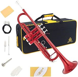 Yasisid Bb Standard Trumpet Set for Beginners or Advanced Students, Brass Musical Wind Instruments with Hard Case, Cleaning Kit, 7C Mouthpiece, Cloth and Gloves (Red)