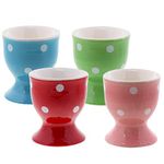 Egg Cup Cute Ceramic Soft-Boiled Egg Holder Polka Dot - Set of 4 (Blue Red Green Pink)