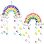 LZYMSZ Rainbow Tapestry Clouds Hanging Decoration Handmade Braided Cords Pom-Pom Macrame Woven Felt Balls Wall Hanging Nursery Decor Photo Prop for Home Bedroom Accessories Kids Room Party Decor