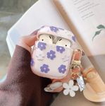 Olytop for Cute Airpods 2nd/1st Generation Case Clear, Soft TPU Flower Air Pods 2/1 Gen Cover Protective Skin Girl Women with Floral Keychain for Apple iPod 2/1 Gen Case - Purple