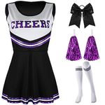 SATINIOR 4 Pcs Cheerleader Costumes for Women Adults Girls Cheer Uniform Outfit Fancy Dress for Halloween Party(Medium,Black)